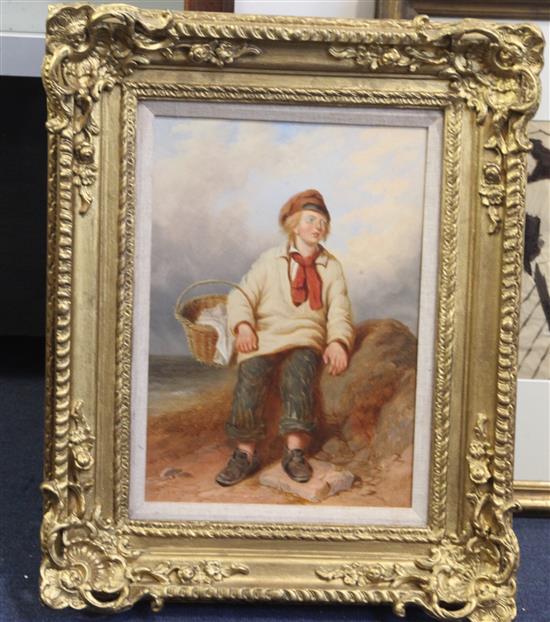 Attributed to William Collins (1788-1847) Fisherboy seated on the shore 13.5 x 9.5in.